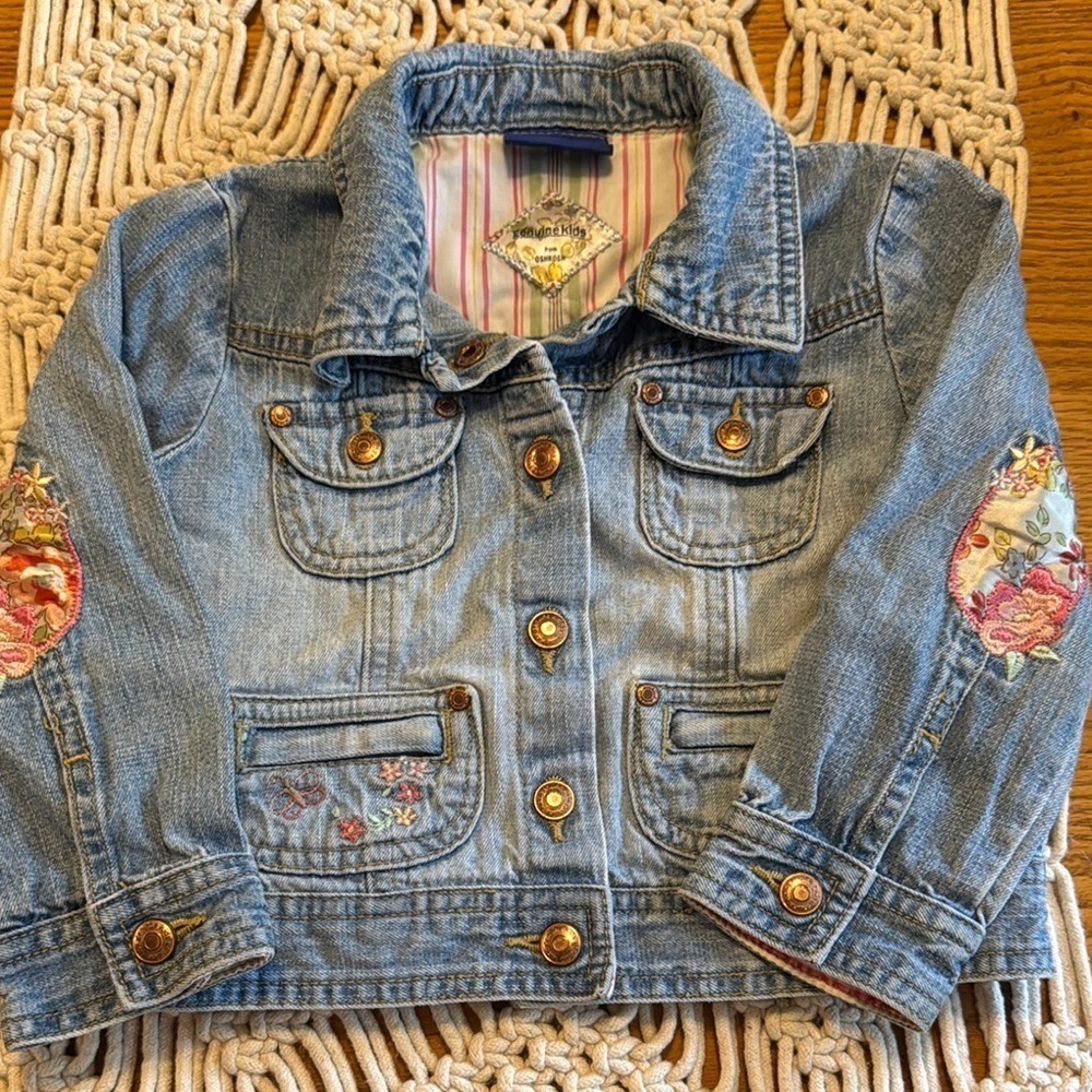 OshKosh B'gosh Genuine Kids denim Jean Jacket with Floral Embroidery size 24 mos